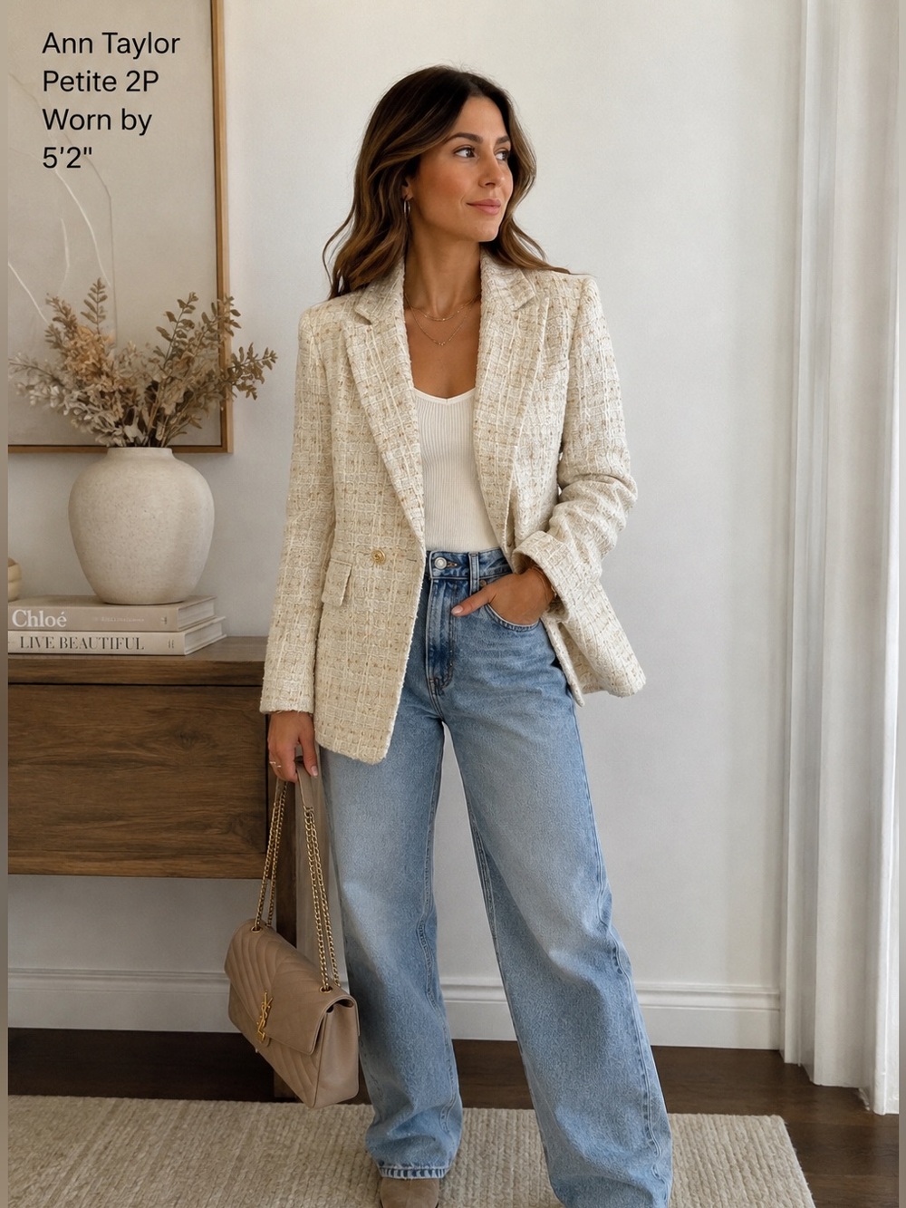 Vici Cream Tweed Single-Button Blazer